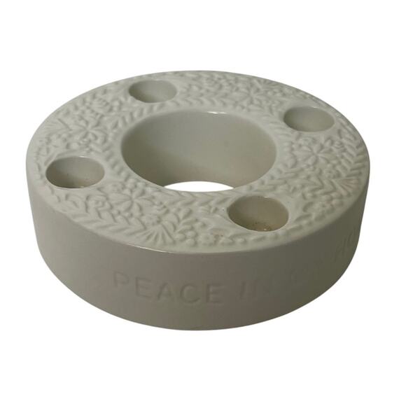 Hallmark Advent Candle Holder White Ceramic Floral Peace In Our World Round HTF - Picture 1 of 9